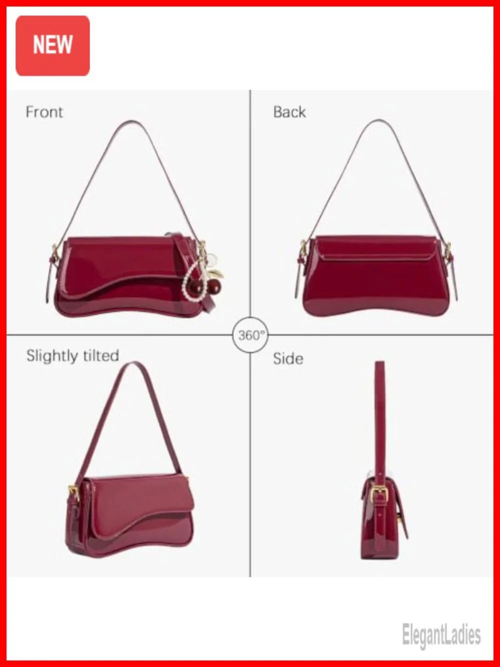 Hobo Shoulder Bag with Cherry Pendant Crossbody PU Leather Purse